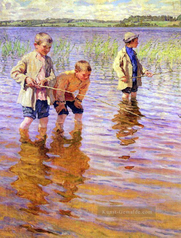 ein Nachmittag Angeln Nikolay Bogdanov Belsky Kinder Kinder Impressionismus Ölgemälde